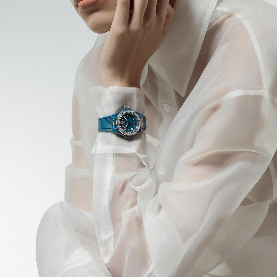 Unworn Big Bang One Click Petrol Blue Ceramic Diamonds 33, 485.ES.5171.RX.1204, box and papers — image 7