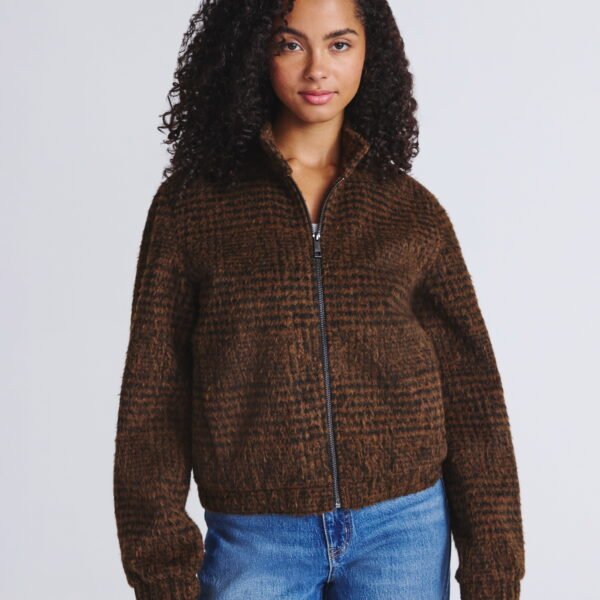 Time and Tru Women's and Women's Plus Faux Wool Bomber Jacket, Sizes XS-2X