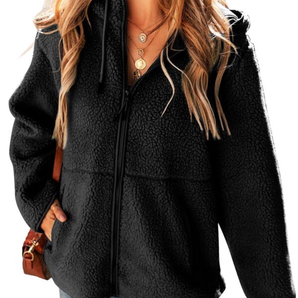 SHEWIN Womens Sherpa Jackets Fuzzy Hooded Zip Up Coats Casual Solid Long Sleeve Fleece Shacket Jacket Outerwear with Pockets