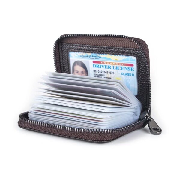 Saipulusi Credit Card Holder Women's Classic Card Wallet Zipper, Brown