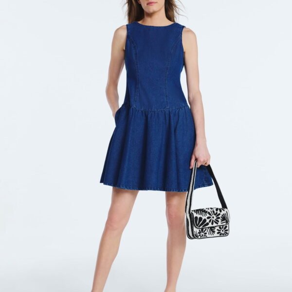 Scoop Women's and Women's Plus Boat Neck Cotton Mini Dress with Drop Waist, Sizes XS-4X