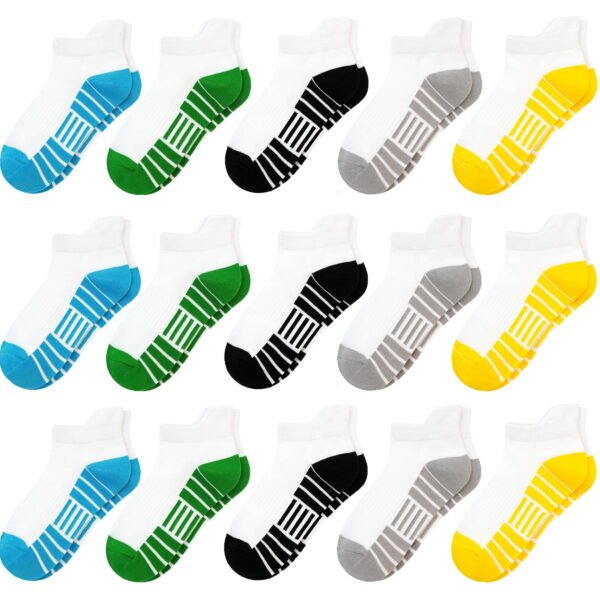 SkiBeaut 15 Pairs Boys Socks, Athletic Socks for Boys Ankle Sock Cotton Running Sock with Tab for Kids 3-14 Years