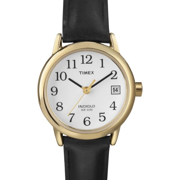 Timex Women's Easy Reader Date Black/Gold/White 25mm Casual Watch, Leather Strap