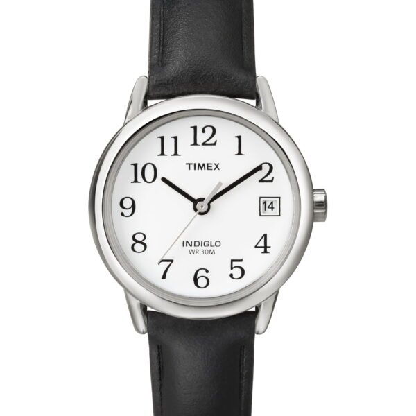 Timex Women's Easy Reader Date Black/Silver/White 25mm Casual Watch, Leather Strap
