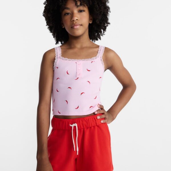 Weekend Academy Girls Henley Tank Top with Lace Trim, Sizes 4-18