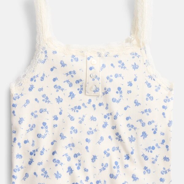 Weekend Academy Girls Henley Tank Top with Lace Trim, Sizes 4-18