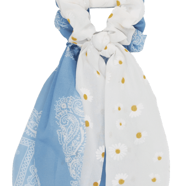 Wonder Nation Girls Printed Twister Scarf Hair Ties, 2-Piece, White/Blue