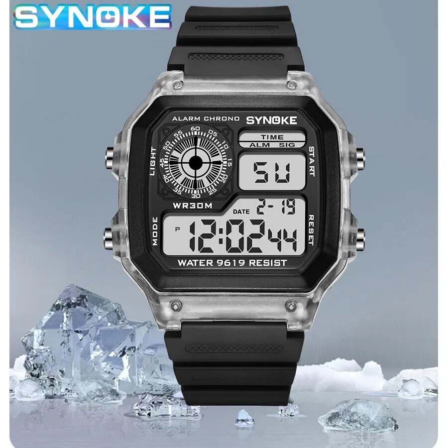 synoke digital watches men sports luminous multifunction waterproof chrono wristwatch outdoor and running student seven lights