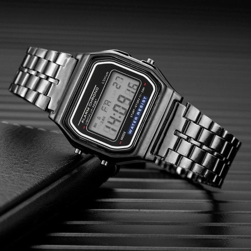 luxury led digital men's watch stainless steel electronic wristwatch simple business gold silver reloj hombre