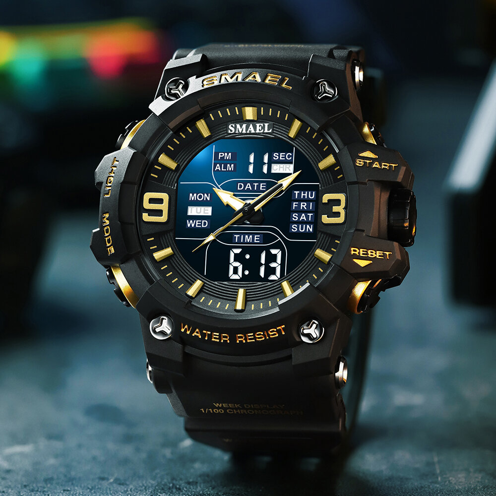 smael 8049 watch sport led light alarm clock dual time display waterproofweek auto date wristwatches quartz