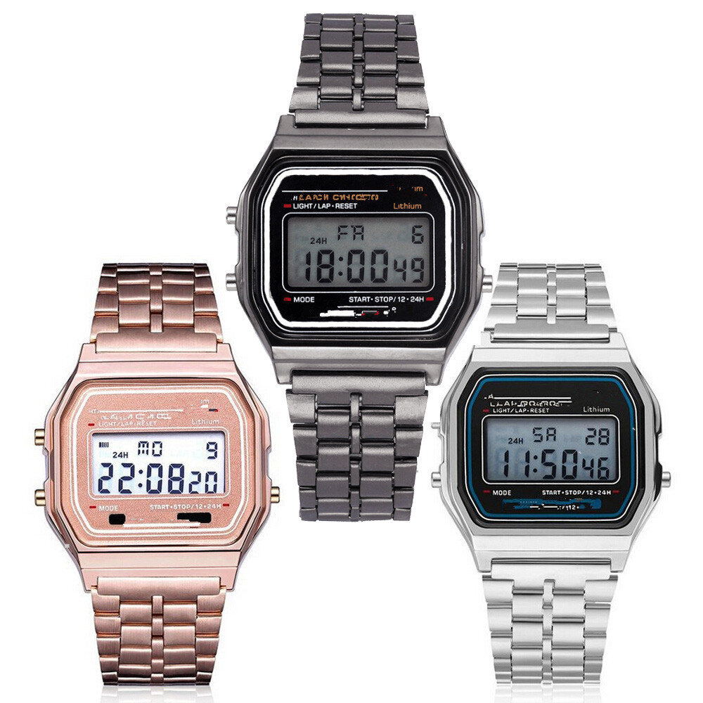 steel strip led electronic watch ultra thin gold and silver cold light watch f91w steel strip original su feng fashion multifunc