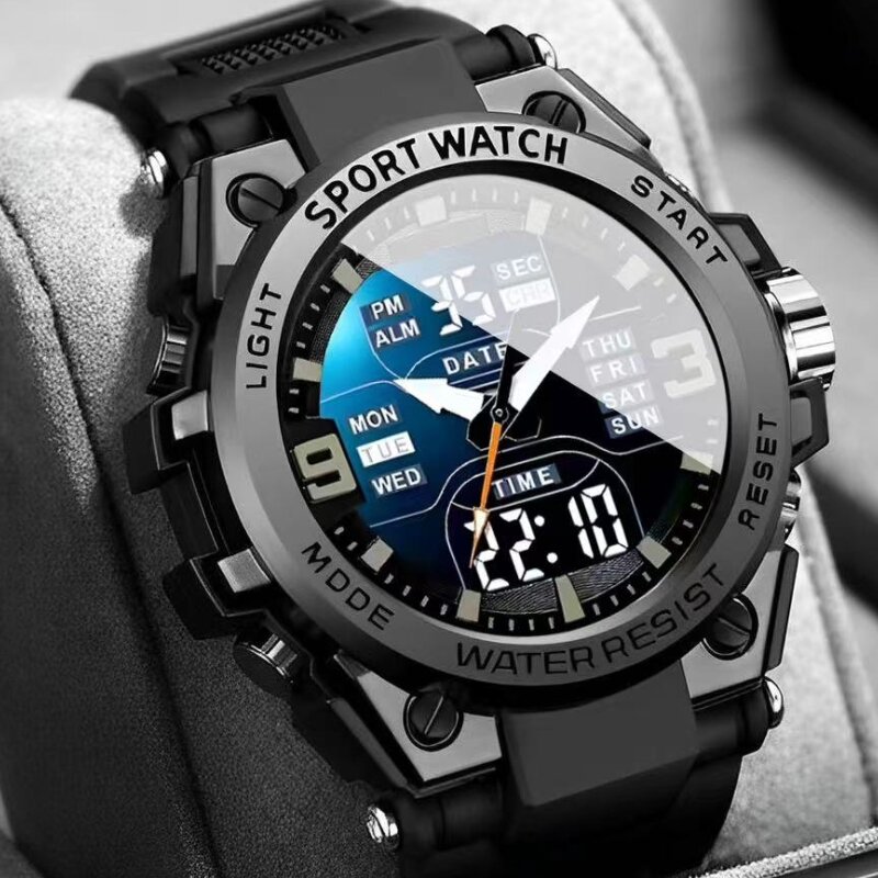 new high end luxury men's and young students' quartz electronic dual movement waterproof night light multifunctional steel alloy