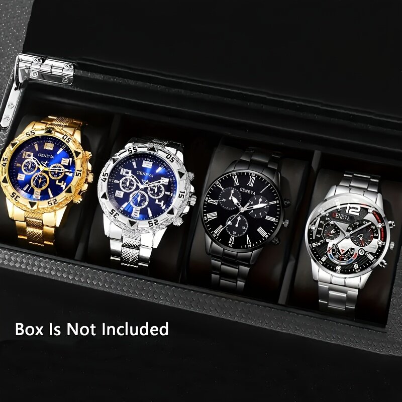 4pcs/1pcs fashionable men's quartz watch stainless steel strap, round zinc alloy case, electronic sports