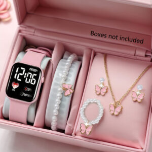 love pattern electronic watch and butterfly accessories set birthday gift (no box included)